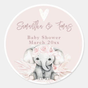 Sticker Rond Elephant c'est une fille Boho Floral Baby shower r