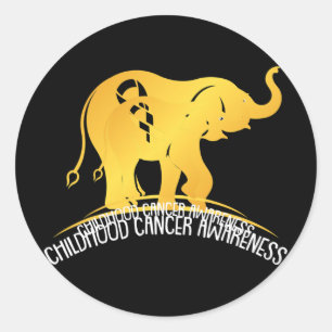 Sticker Rond Elephant Childhood Cancer Awareness Ribbon Warrier