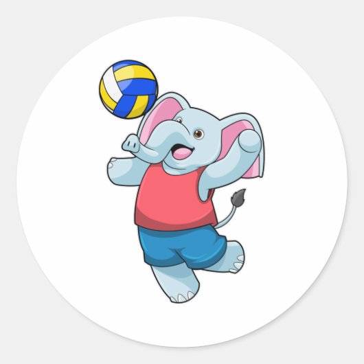 Sticker Rond Elephant comme joueur de volleyball avec volleybal (Devant)