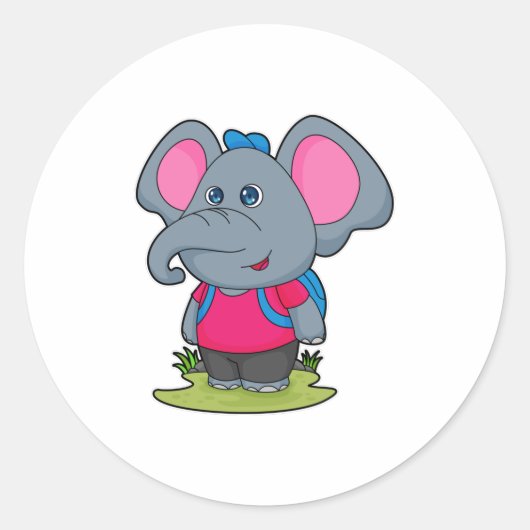 Sticker Rond Elephant comme randonneur avec sac à dos (Devant)