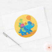 Sticker Rond Eléphant d'anniversaire avec ballons & présente St (Enveloppe)