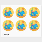 Sticker Rond Eléphant d'anniversaire avec ballons & présente St (Feuille)