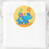 Sticker Rond Eléphant d'anniversaire avec ballons & présente St (Sac)