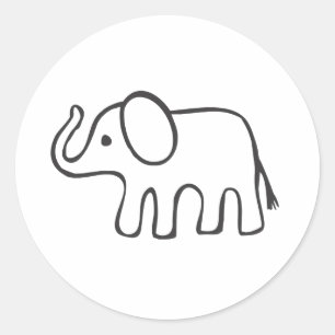 Sticker Rond Éléphant dans le croquis noir et blanc