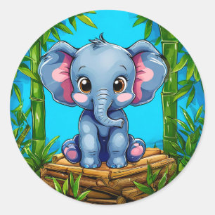 Sticker Rond Éléphant de dessin animé