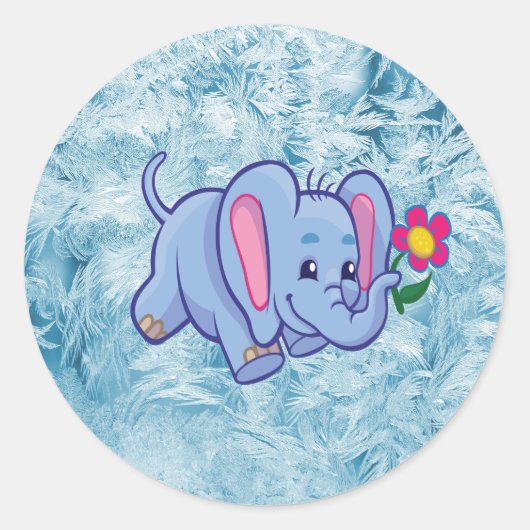Sticker Rond Éléphant de dessin animé mignon (Devant)