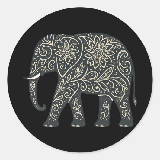 Sticker Rond Éléphant de Florale (Devant)