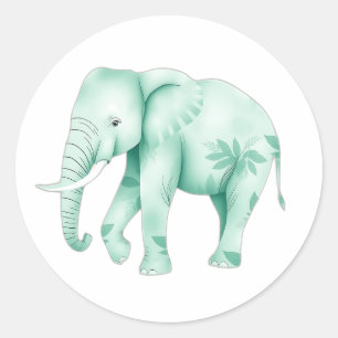 Sticker Rond Éléphant de menthe avec Feuilles de la jungle