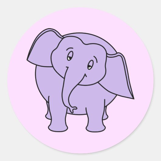 Sticker Rond Eléphant dormant violet. Dessin (Devant)
