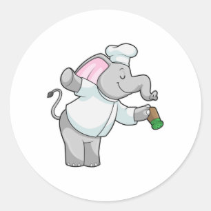 Sticker Rond Elephant en chef avec shaker de sel