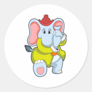 Sticker Rond Éléphant en tant que pompier avec trompe