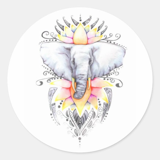 Sticker Rond Eléphant et lotus (Devant)