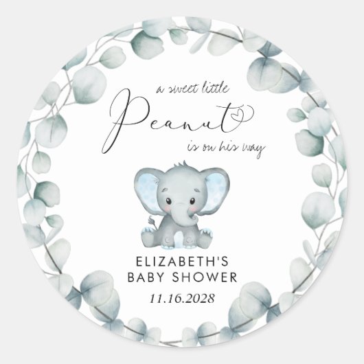 Sticker Rond Eléphant Eucalyptus Baby Boy Douche (Devant)