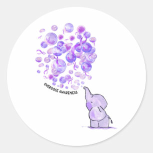 Sticker Rond Éléphant Fait Éclater Des Ballons Violets Sensibil