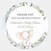 Sticker Rond Elephant Green Boy Boy Baby shower (Devant)