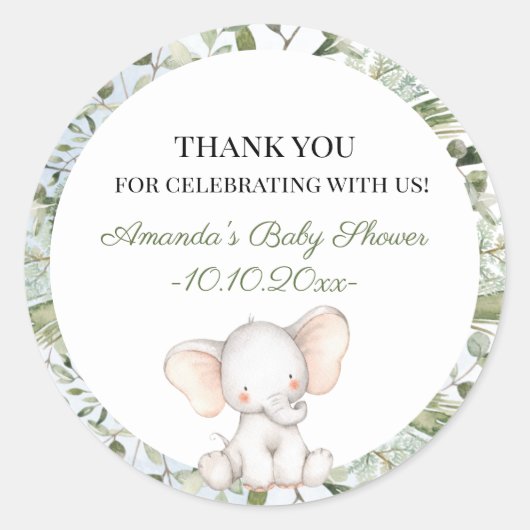 Sticker Rond Elephant Green Boy Circle Boy Baby shower (Devant)