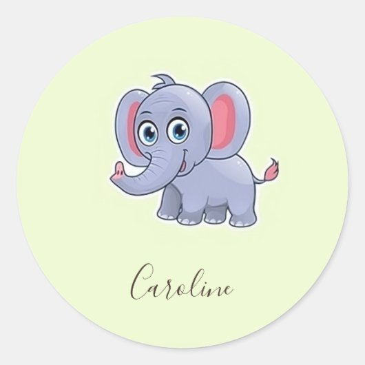 Sticker Rond Éléphant gris mignon vert (Devant)
