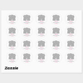 Sticker Rond Eléphant gris mou Baby shower rose Merci (Feuille)