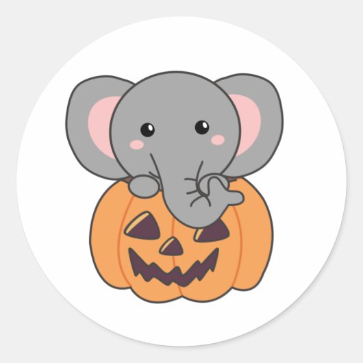Sticker Rond Elephant In Pumkin Cute Elephant Happy Halloween (Devant)