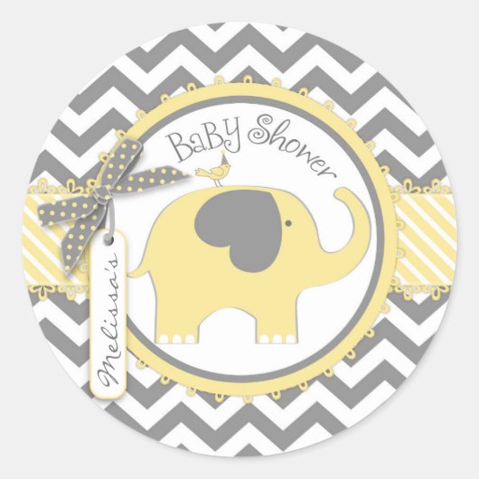 Sticker Rond Eléphant jaune et Baby shower d'impression Chevron (Devant)