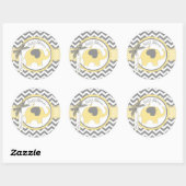 Sticker Rond Eléphant jaune et Baby shower d'impression Chevron (Feuille)