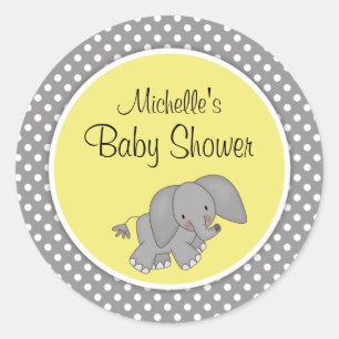 Sticker Rond Eléphant jaune mignon Baby shower neutre genre