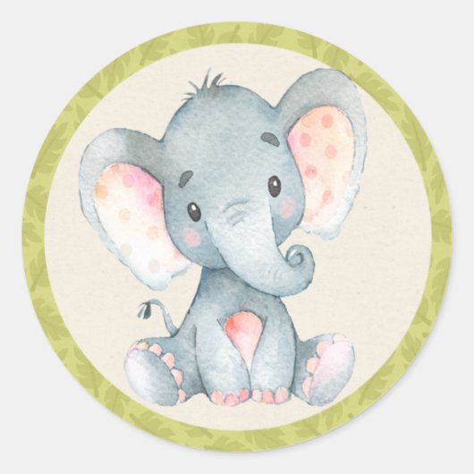 Sticker Rond Elephant Jungle Animaux Baby shower Favoriser Stic (Devant)