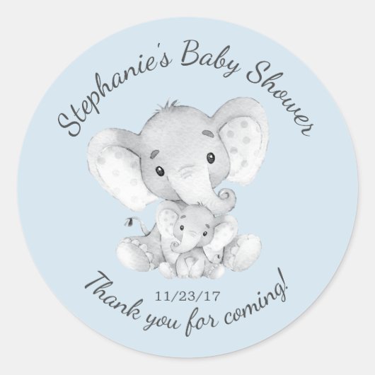 Sticker Rond Elephant Jungle Animaux Baby shower Favoriser Stic (Devant)