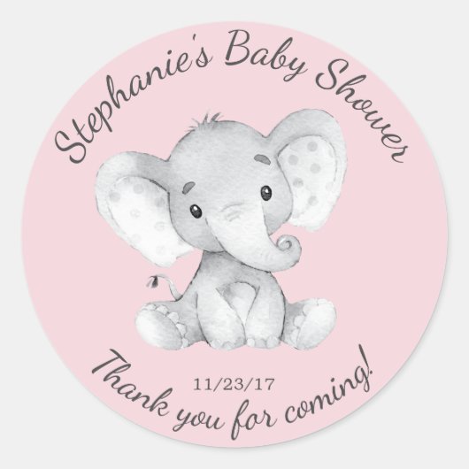Sticker Rond Elephant Jungle Animaux Baby shower Favoriser Stic (Devant)