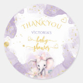 Sticker Rond Eléphant Lilac Floral Cute Merci Baby shower (Devant)