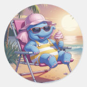 Sticker Rond Eléphant mangeant la glace d'été (Devant)