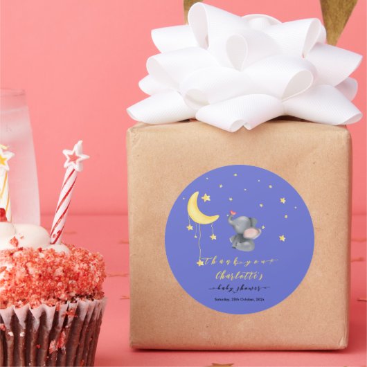 Sticker Rond Eléphant mignon avec petit Baby shower papillon (Fête)