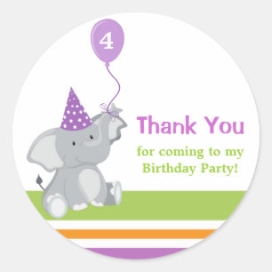 Sticker Rond Eléphant mignon et ballon Anniversaire Merci Stick