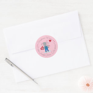 Sticker Rond Eléphant mignon et coeurs Enveloppe rose phoques