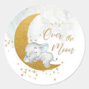 Sticker Rond Éléphant Mignon On Est Par-dessus la Lune Garçon B
