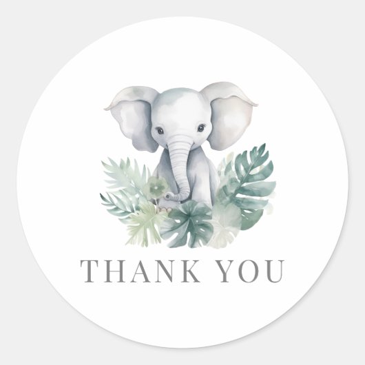 Sticker Rond Eléphant Neutral Cute Premier Anniversaire Merci (Devant)