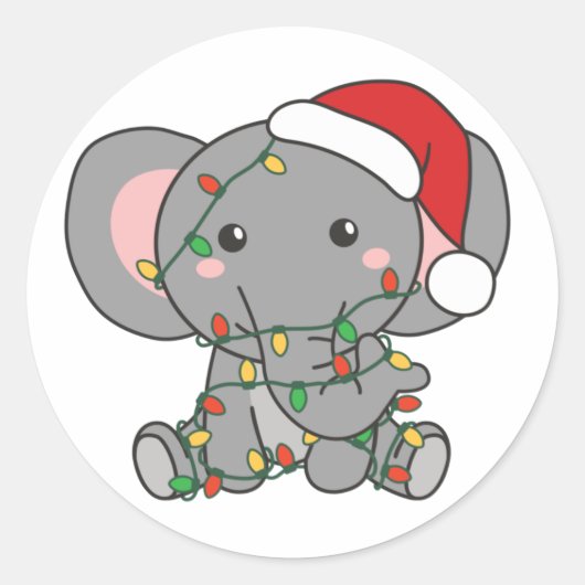 Sticker Rond Eléphant Noël Animaux d'hiver Eléphants Classi (Devant)
