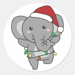 Sticker Rond Eléphant Noël Animaux d'hiver Eléphants Classi