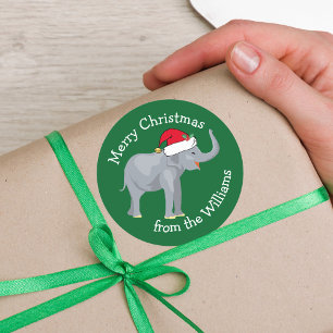Sticker Rond Elephant Noël mignon personnalisé de cadeau de f