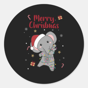 Sticker Rond Eléphant Noël Neige Hiver Animaux Eléphants