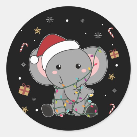 Sticker Rond Eléphant Noël Neige Hiver Animaux Eléphants C (Devant)