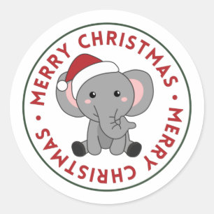 Sticker Rond Eléphant Noël Neige Hiver Animaux Eléphants C