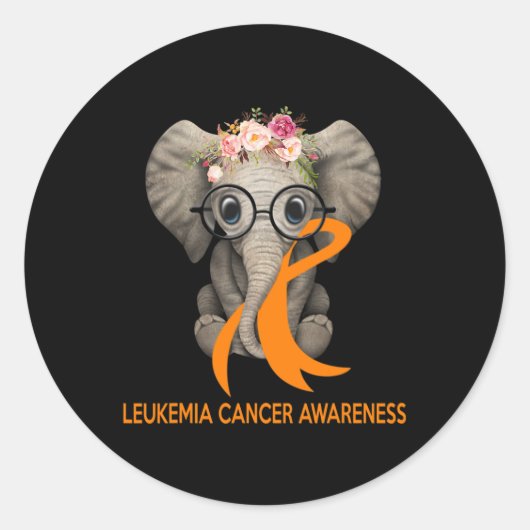 Sticker Rond Eléphant Orange Ruban Leucémie Cancer Sensibilisat (Devant)