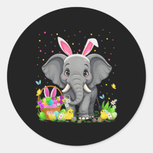 Sticker Rond Elephant Pâques chasse oeufs Bunny oreille éléphan