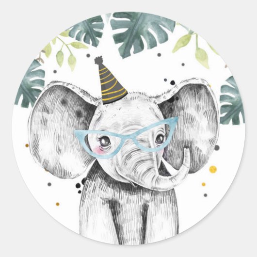 Sticker Rond Elephant Party Animaux Safari Garçon Anniversaire  (Devant)