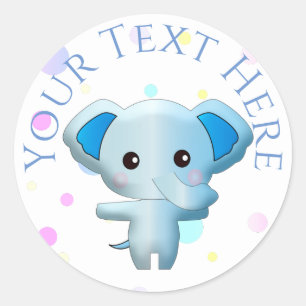 Sticker Rond Eléphant petit garçon bleu mignon