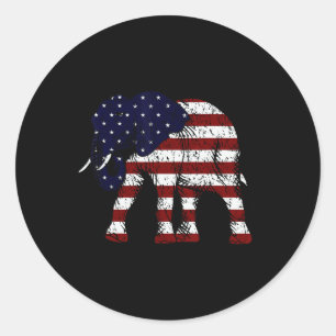 Sticker Rond Éléphant républicain Drapeau américain patiné Gop