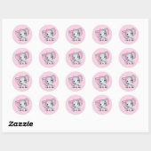 Sticker Rond Eléphant rose Bébé avec oreilles poires (Feuille)