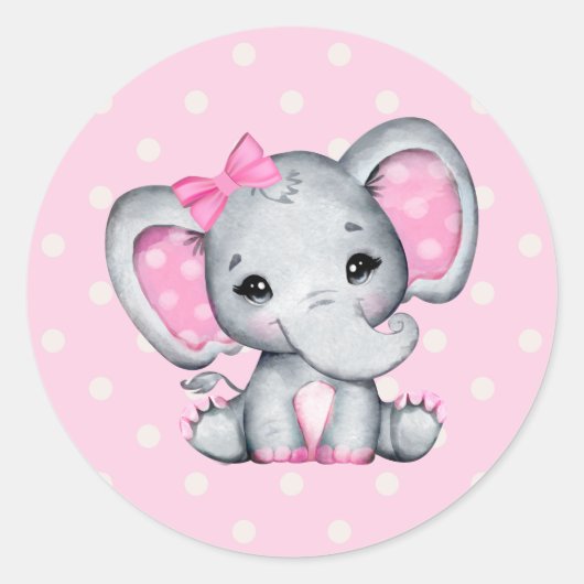 Sticker Rond Eléphant rose Bébé avec oreilles poires (Devant)