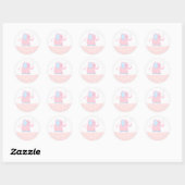 Sticker Rond Éléphant Rose Doux avec Bordure à Points (Feuille)